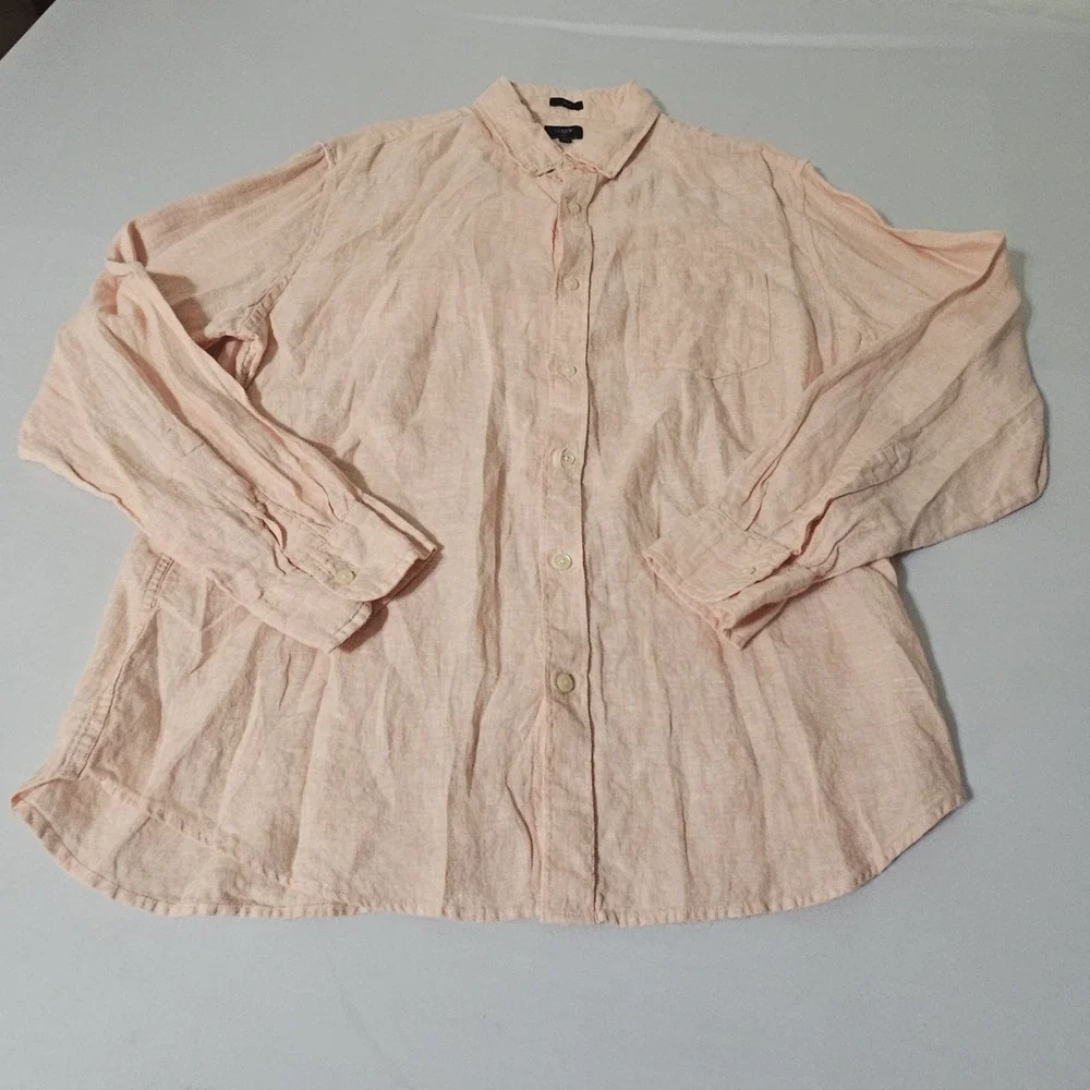 J. Crew Linen Shirt Mens XL Salmon Orange Button Down Long‎ Sleeve Lightweight